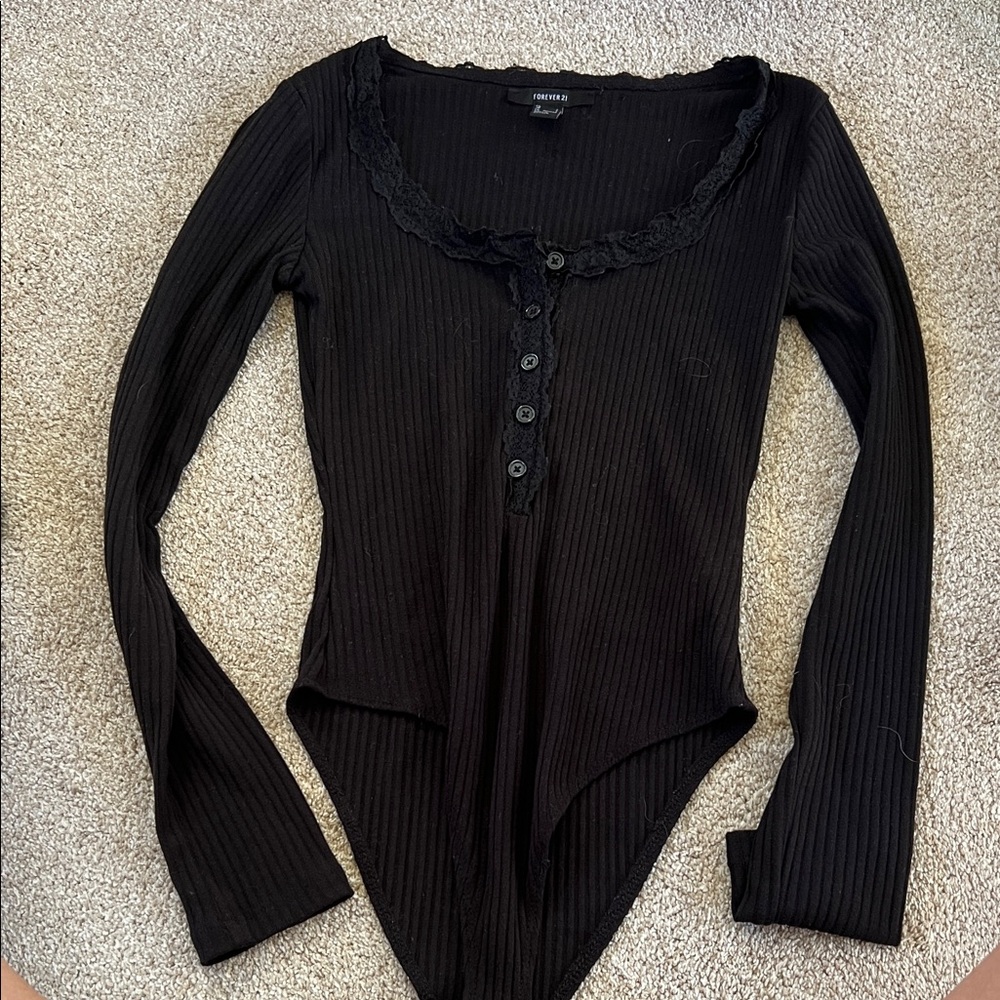 Forever 21 Black Lace Trim Bodysuit